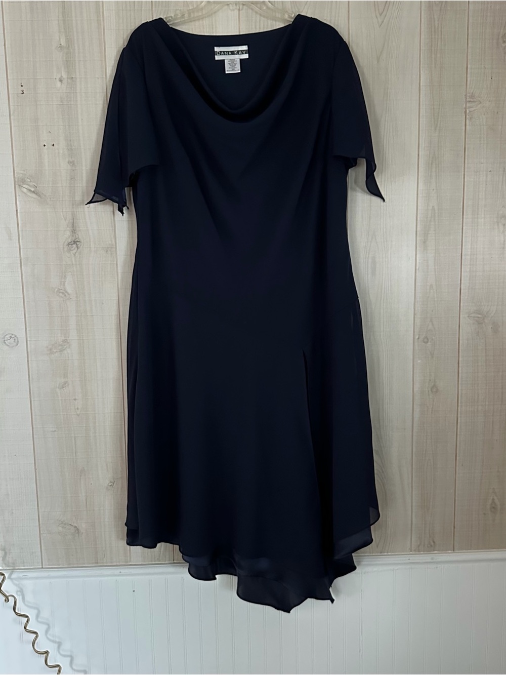 Dana Kay 90s Midnight Navy Asymmetrical Cowl Dress